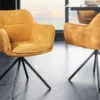 Drehbarer Stuhl VERONA senfgelb Samt Strukturstoff mit Armlehne Metallbeine schwarz