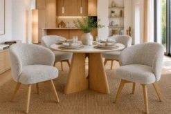 Drehbarer Stuhl WALKÜRE beige natur Eichenholz mit Taschenfederkern und Armlehne