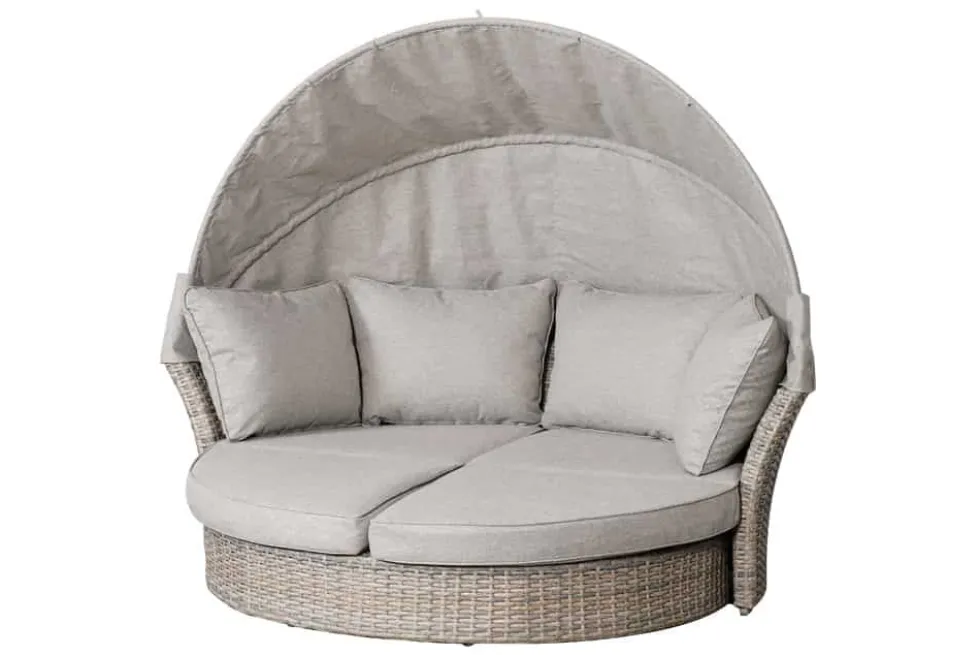 Drehbare Sonneninsel SEATTLE 195cm greige mit Sonnendach inkl. Kissen