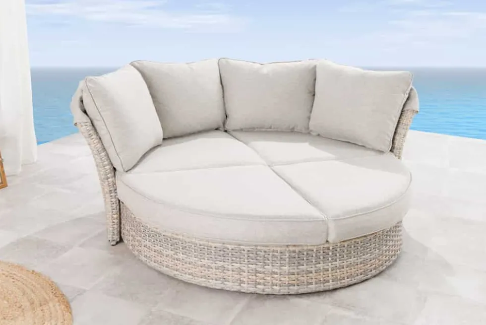 Drehbare Sonneninsel SEATTLE 195cm greige mit Sonnendach inkl. Kissen