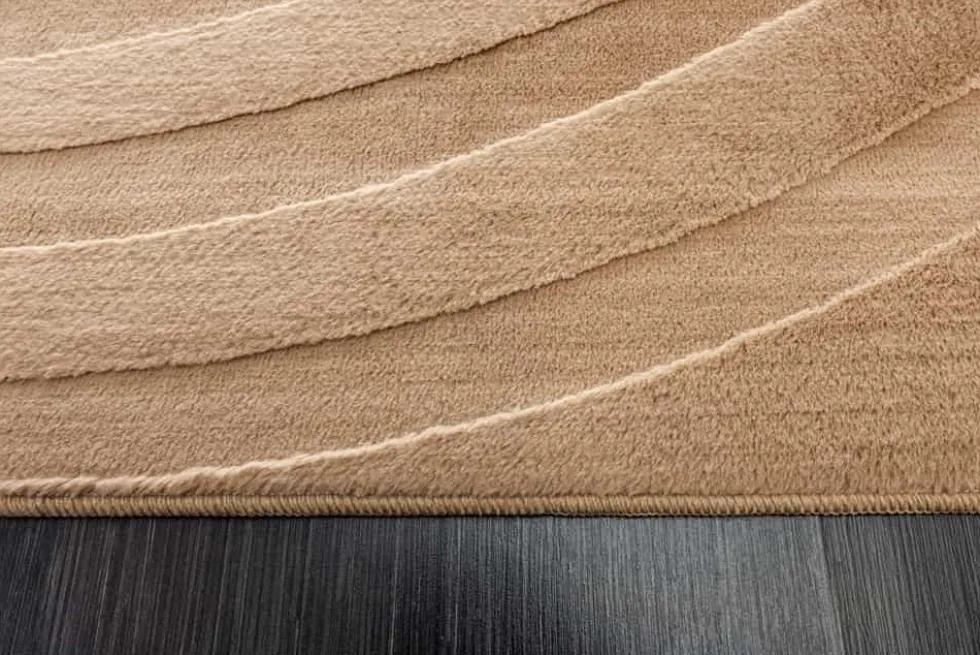 3D strukturierter Kurzflor XXL Teppich WAVE 350x235cm beige Hoch-Tief-Effekt