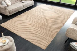 3D strukturierter Kurzflor XXL Teppich WAVE 350x235cm beige Hoch-Tief-Effekt