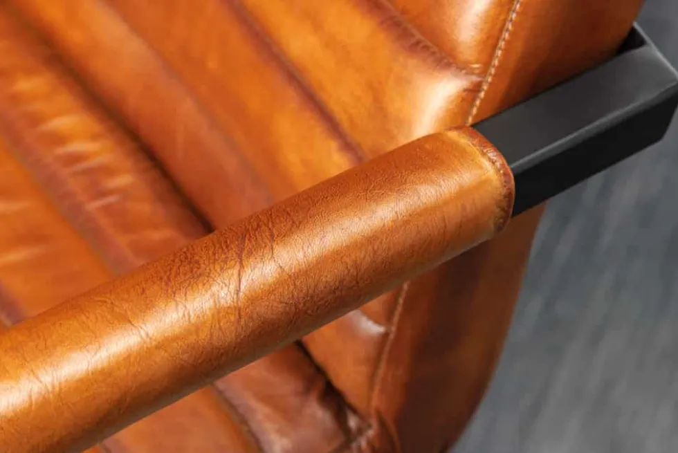 Echtleder Freischwinger Stuhl BUFFALO braun Büffelleder Metall mit Armlehne gepolstert