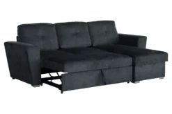 Ecksofa mit Schlaffunktion APARTMENT beidseitig aufbaubar grau Strukturstoff inkl. Stauraum