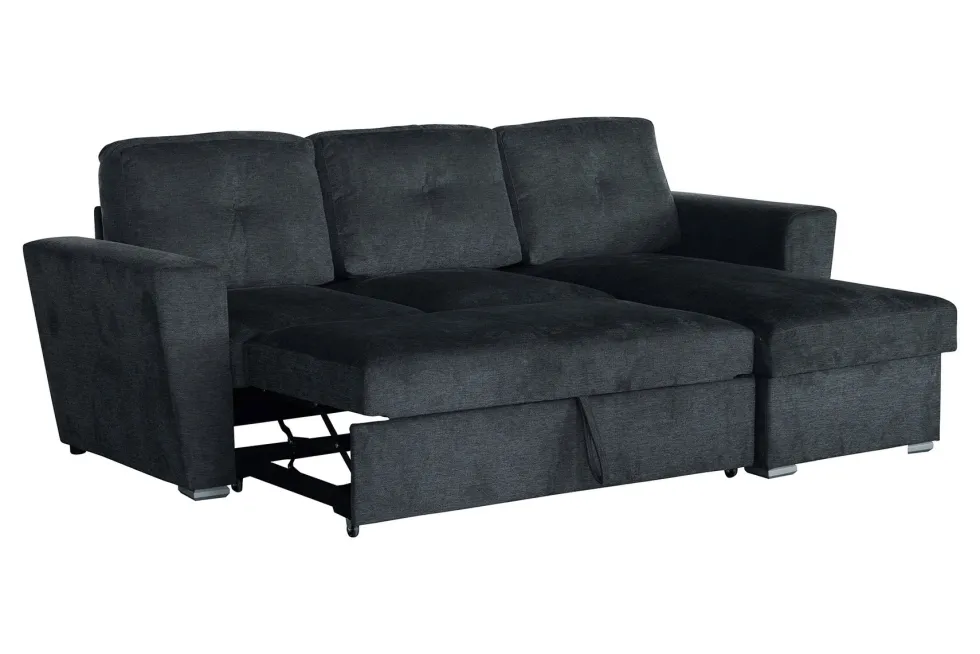 Ecksofa mit Schlaffunktion APARTMENT beidseitig aufbaubar grau Strukturstoff inkl. Stauraum