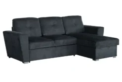 Ecksofa mit Schlaffunktion APARTMENT beidseitig aufbaubar grau Strukturstoff inkl. Stauraum