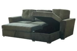 Ecksofa mit Schlaffunktion APARTMENT beidseitig aufbaubar grün Strukturstoff inkl. Stauraum