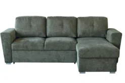 Ecksofa mit Schlaffunktion APARTMENT beidseitig aufbaubar grün Strukturstoff inkl. Stauraum