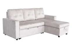Ecksofa mit Schlaffunktion APARTMENT beidseitig aufbaubar champagner beige Samt inkl. Stauraum