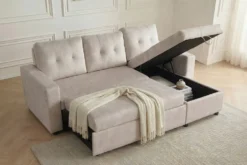 Ecksofa mit Schlaffunktion APARTMENT beidseitig aufbaubar champagner beige Samt inkl. Stauraum