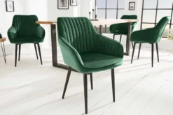 Edler Armlehnen Stuhl TURIN smaragdgrün Samt mit Ziersteppung