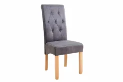 Edler Stuhl CASA vintage grau mit Zierknöpfen Massivholzbeine