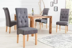 Edler Stuhl CASA vintage grau mit Zierknöpfen Massivholzbeine