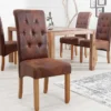 Edler Stuhl CASA whisky braun vintage mit Zierknöpfen Massivholzbeine