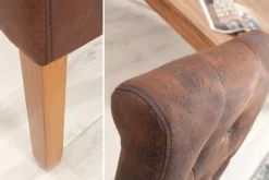 Edler Stuhl CASA whisky braun vintage mit Zierknöpfen Massivholzbeine