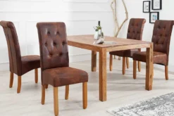 Edler Stuhl CASA whisky braun vintage mit Zierknöpfen Massivholzbeine