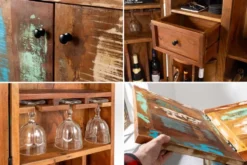 Einzigartiger Barschrank JAKARTA 100cm natur bunt recyceltes Massivholz aus Fischerbooten