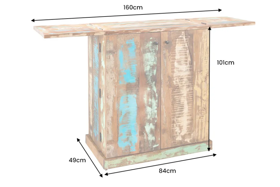 Einzigartiger Barschrank JAKARTA 100cm natur bunt recyceltes Massivholz aus Fischerbooten