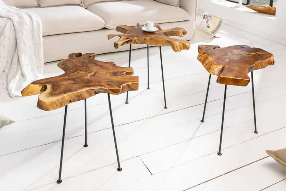 Einzigartiger Beistelltisch WILD 40cm Teakholz Baumscheibe Couchtisch