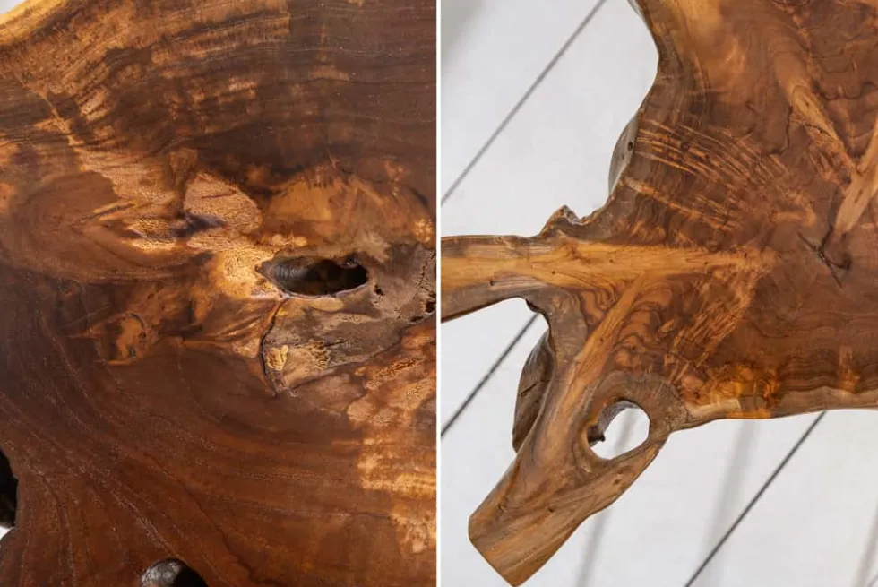 Einzigartiger Beistelltisch WILD 40cm Teakholz Baumscheibe Couchtisch