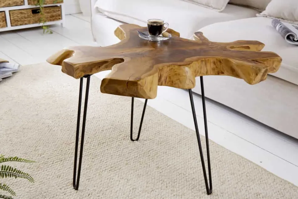 Einzigartiger Beistelltisch WILD 60cm Teakholz Baumscheibe Couchtisch