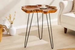Einzigartiger Beistelltisch WILD 65cm natur Teakholz Hairpin Legs Couchtisch
