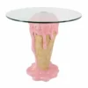 Einzigartiger Couchtisch ICE CREAM 50cm beige rosa runde Tischplatte Glas handmade