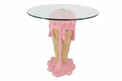 Einzigartiger Couchtisch ICE CREAM 50cm beige rosa runde Tischplatte Glas handmade