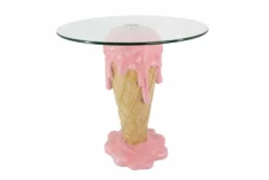 Einzigartiger Couchtisch ICE CREAM 50cm beige rosa runde Tischplatte Glas handmade