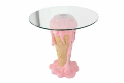 Einzigartiger Couchtisch ICE CREAM 50cm beige rosa runde Tischplatte Glas handmade