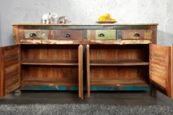 Einzigartiges Sideboard JAKARTA 160cm bunt recyceltes Massivholz aus Fischerbooten