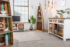 Einzigartiges Sideboard JAKARTA 160cm weiß bunt recyceltes Massivholz aus Fischerbooten