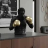 Einzigartige Statue BOXER 50cm schwarz gold handmade Skulptur Deko-Figur