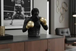 Einzigartige Statue BOXER 50cm schwarz gold handmade Skulptur Deko-Figur