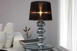 Elegante Design Tischlampe MIA 60cm silber Tischleuchte Stoffschirm