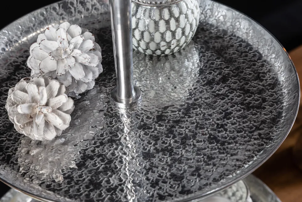 Elegante Etagere ORIENT 65cm silber im Wild Hammerschlag Design mit drei Etagen