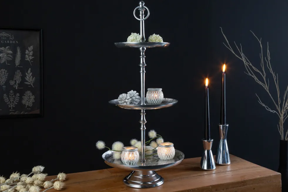 Elegante Etagere ORIENT 65cm silber im Wild Hammerschlag Design mit drei Etagen