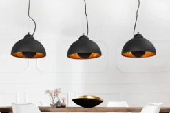 Elegante Hängelampe STUDIO 3 110cm schwarz Blattgold-Optik drei Schirme