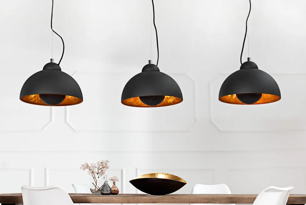Elegante Hängelampe STUDIO 3 110cm schwarz Blattgold-Optik drei Schirme