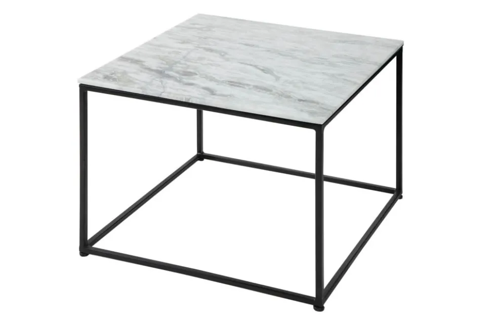 Eleganter Couchtisch ELEMENTS 50cm weiß mit polierter Marmor-Platte