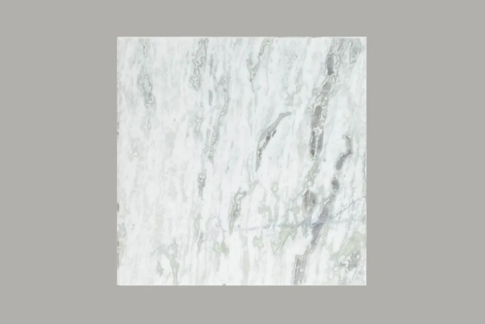 Eleganter Couchtisch ELEMENTS 50cm weiß mit polierter Marmor-Platte