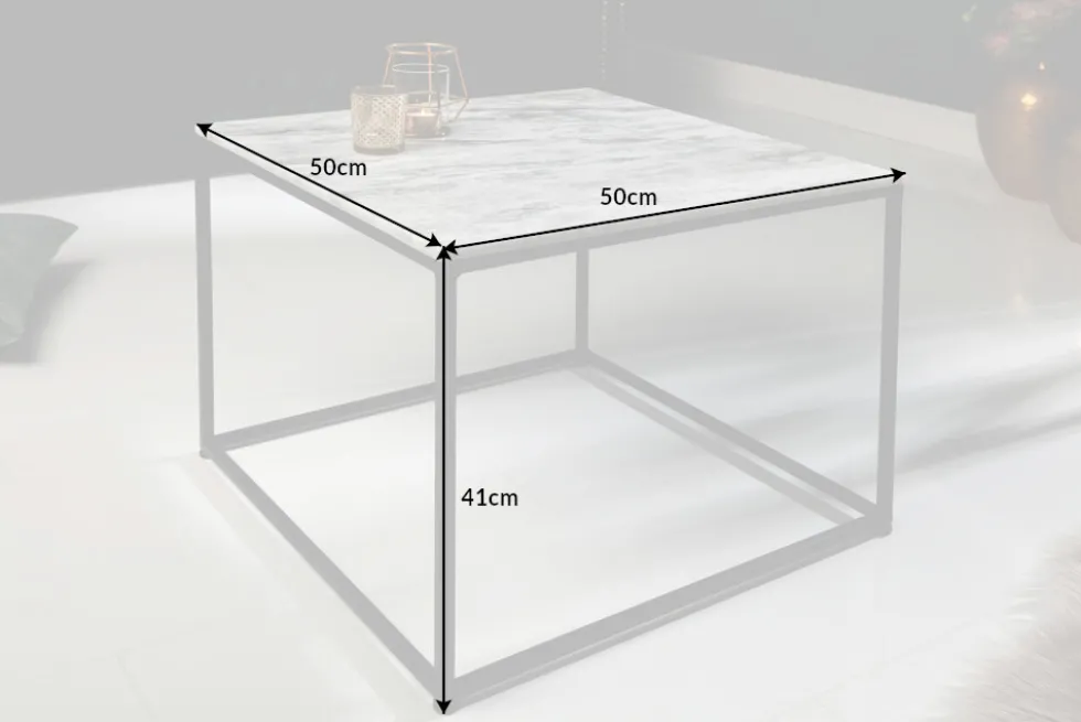 Eleganter Couchtisch ELEMENTS 50cm weiß mit polierter Marmor-Platte