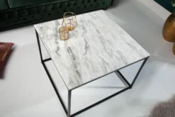 Eleganter Couchtisch ELEMENTS 50cm weiß mit polierter Marmor-Platte