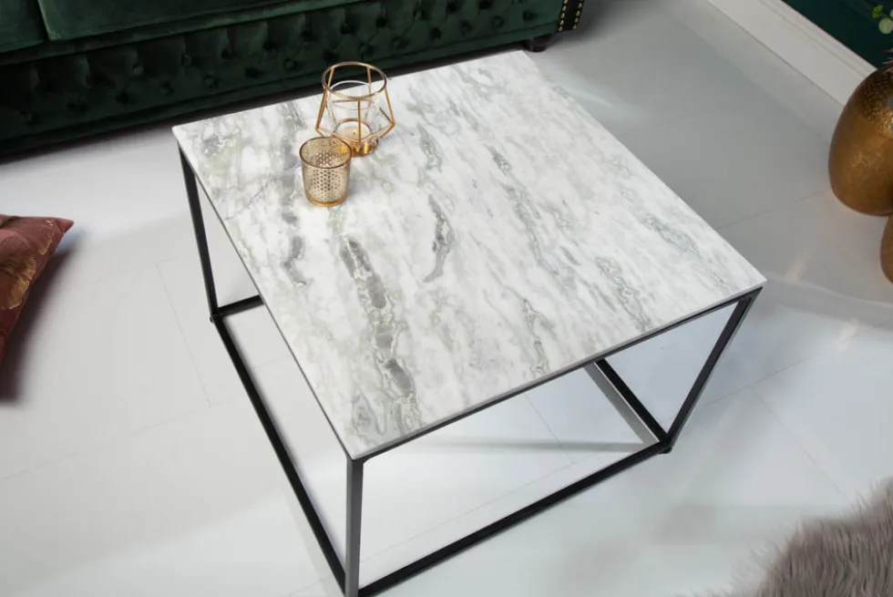 Eleganter Couchtisch ELEMENTS 50cm weiß mit polierter Marmor-Platte