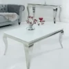 Eleganter Couchtisch MODERN BAROCK 100cm silber mit weißem Opalglas