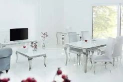 Eleganter Couchtisch MODERN BAROCK 100cm silber mit weißem Opalglas
