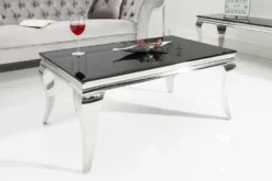 Eleganter Couchtisch MODERN BAROCK 100cm silber mit schwarzem Opalglas