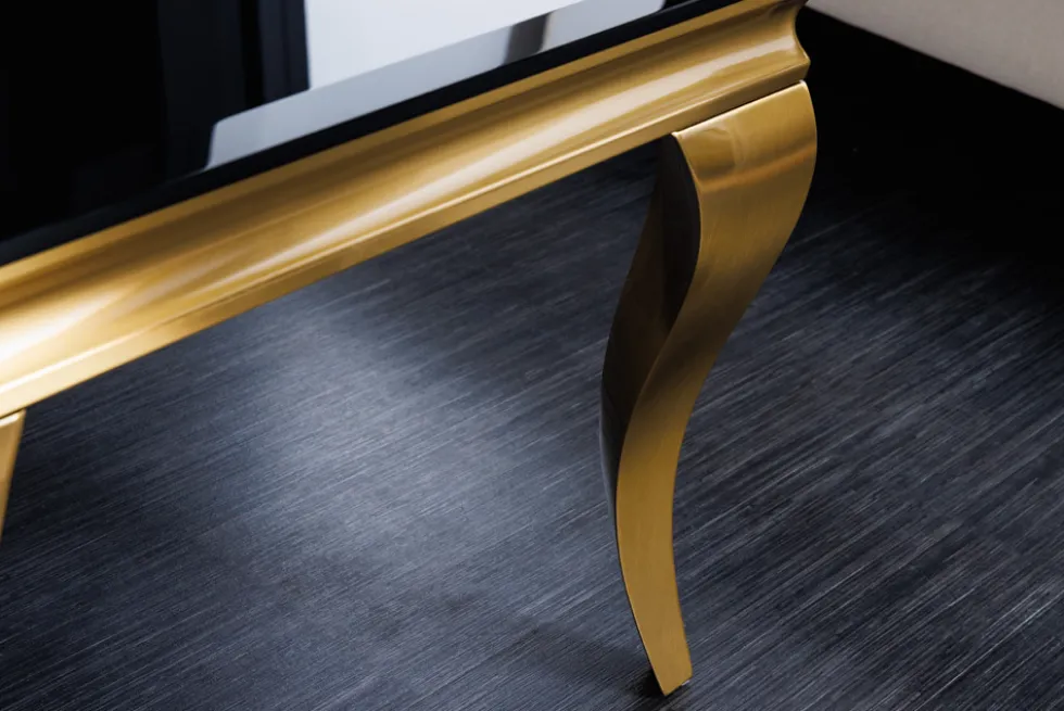 Eleganter Couchtisch MODERN BAROCK 100cm schwarz Opalglas goldene Beine