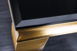Eleganter Couchtisch MODERN BAROCK 100cm schwarz Opalglas goldene Beine