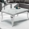 Eleganter Couchtisch MODERN BAROCK 100cm Glasplatte in Marmoroptik Edelstahlbeine